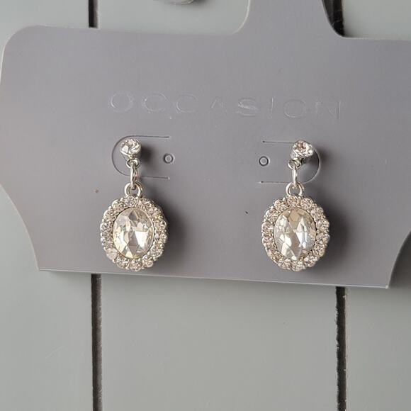 Clear Faux Crystal Drop Earring by Occasion New on Card Rhinestones Prom Wedding - Picture 5 of 12